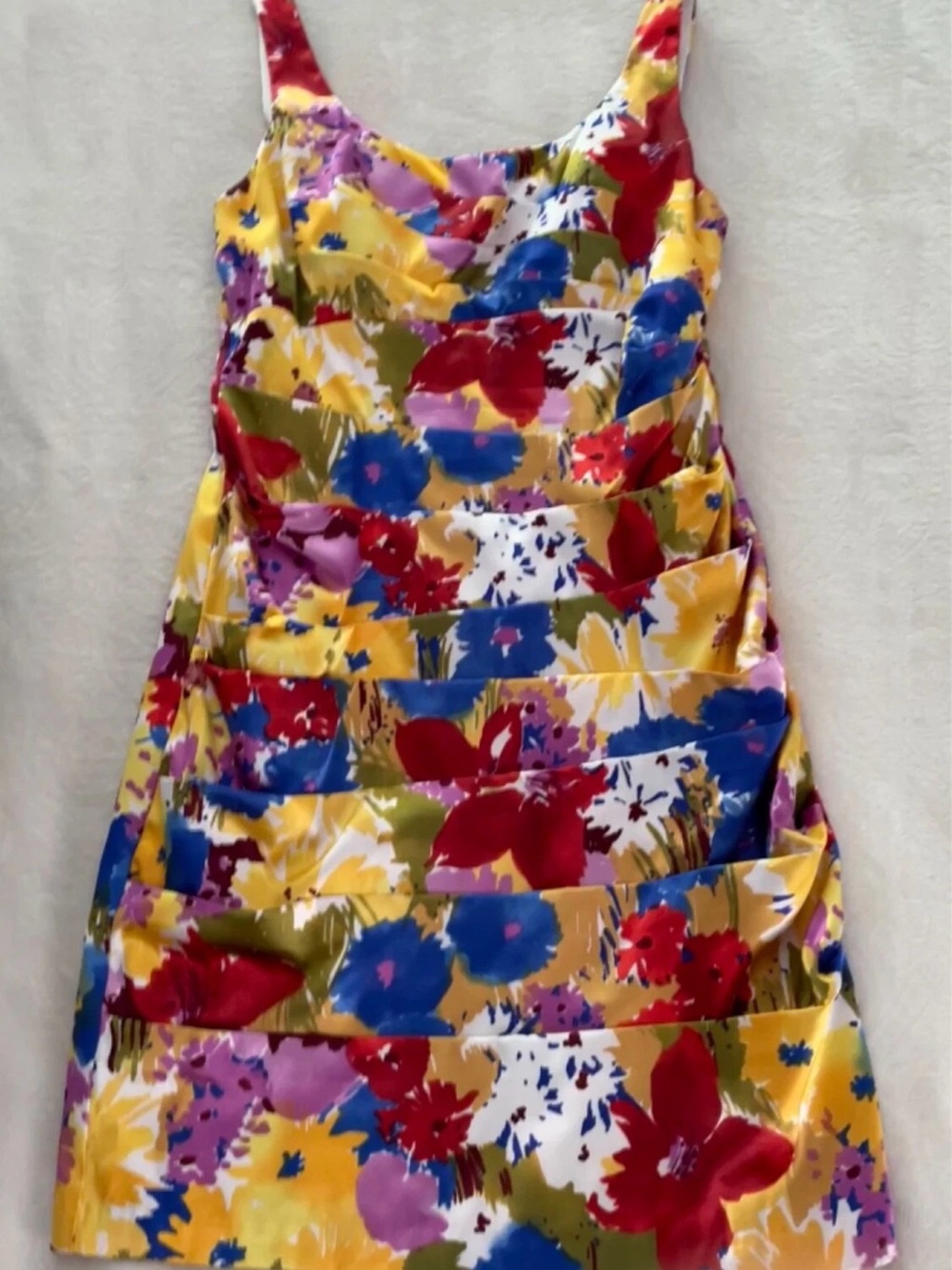 Bisou Bisou Yellow Multicolor Floral Sleeveless Mini Dress